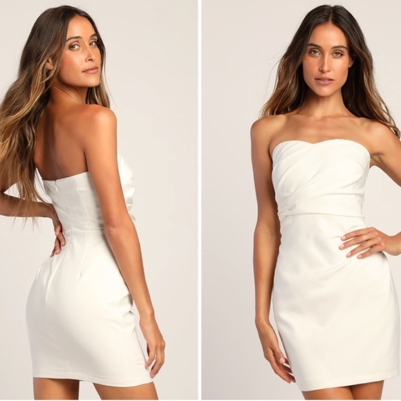 LULUS Bridal Bachelorette Engagement Bridal Shower Sexy Elegant Straples Mini - Picture 3 of 4